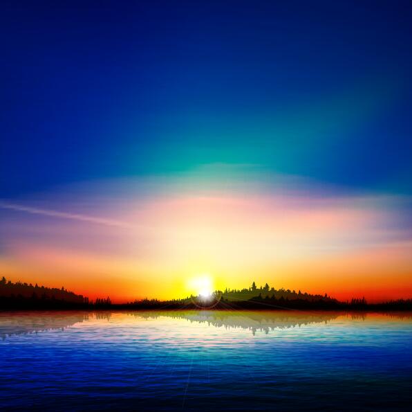 Lake landschap met Sunset vector 06  