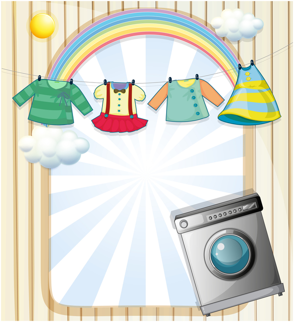 Waschmaschine mit Babykleidung Vektor  