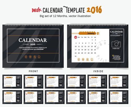 2016 New year desk calendar vector material 69  