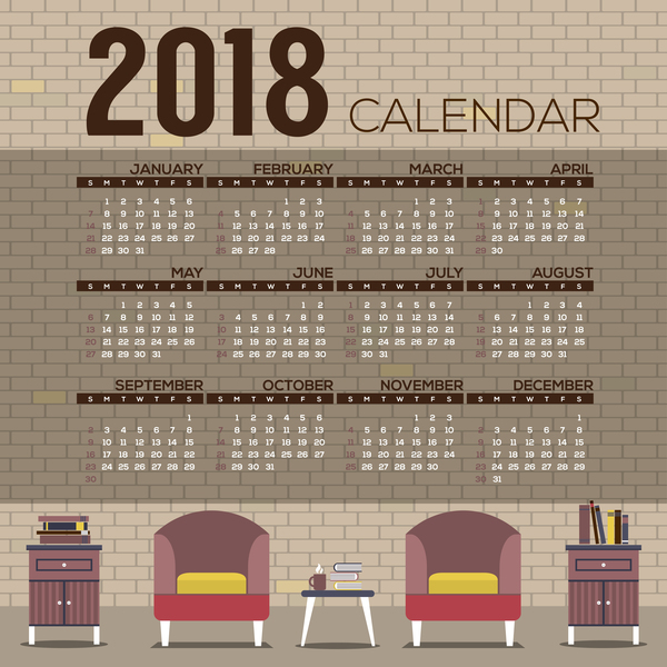 Stadtkalender-Vektorschablone 02 des Kalenders 2018  
