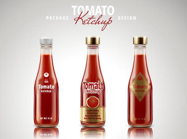 3 vecteurs de tomate ketchup bouteille  