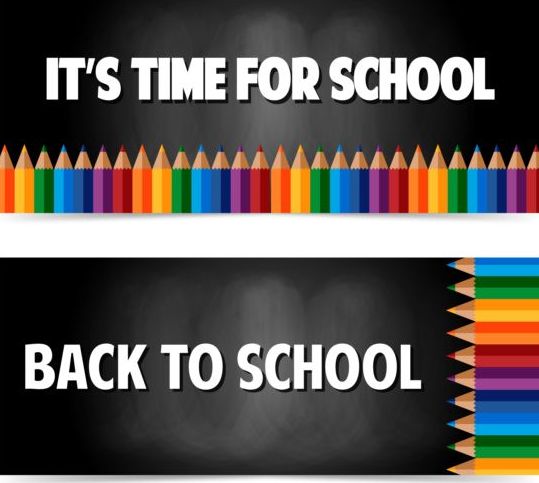 色鉛筆で学校のバナーに戻るベクトル03  