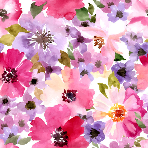 Beautiful watecolor flower pattern seamless vector 01  
