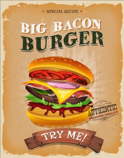 Grote hamburger Vintage poster vector 01  