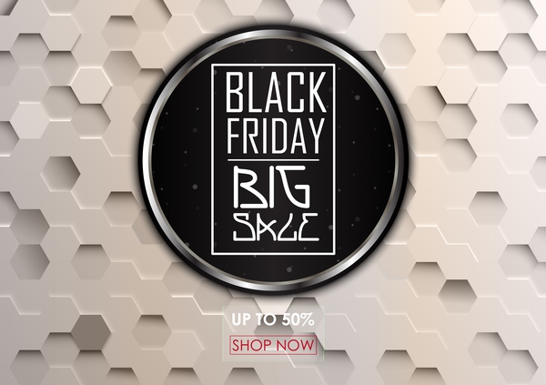 Großer Verkaufshintergrund Schwarzen Freitag mit weißem Hexagonvektor 01  