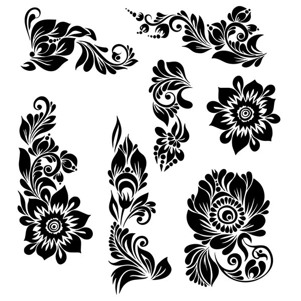 Ornements noirs illustration vectorielle floral  