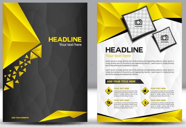 Black with yellow comany flyer and cover brochure template vector 01  