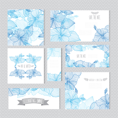 Blue flower banner with cards vector material  