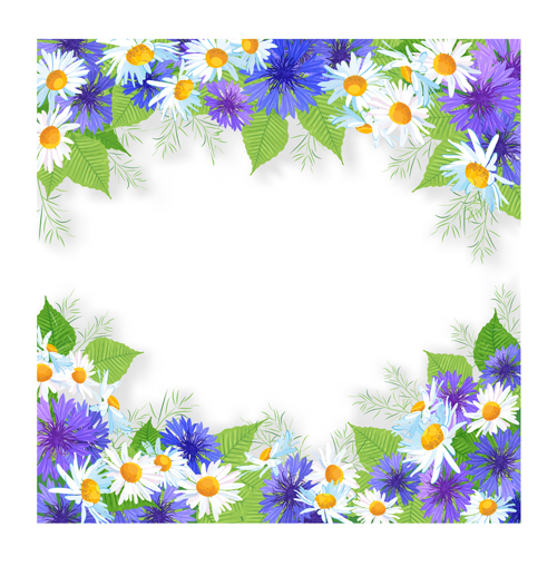 Blue with white flowers frame background vector  