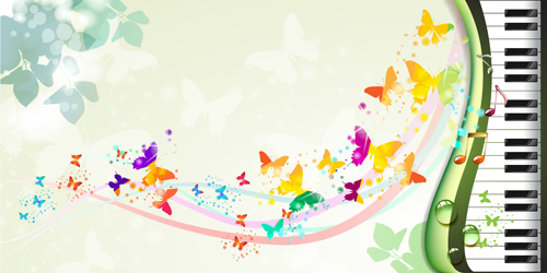 Butterflies with music vector background 05  