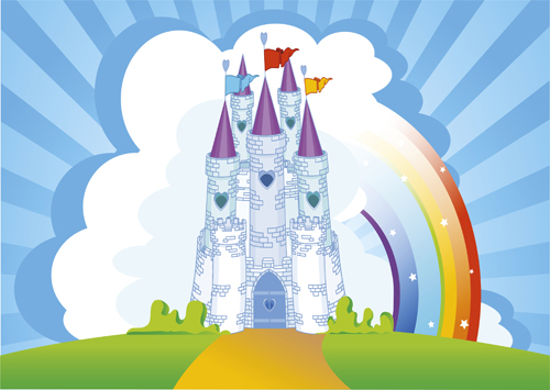 Cartoon castles scenery vector 01  