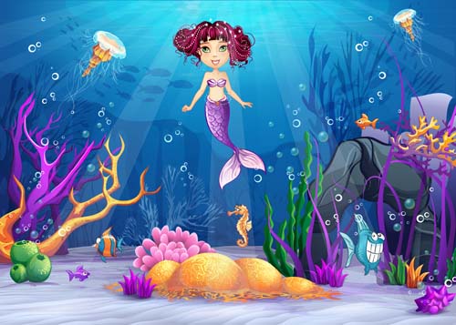 Cartoon underwater world beautiful vector 05  