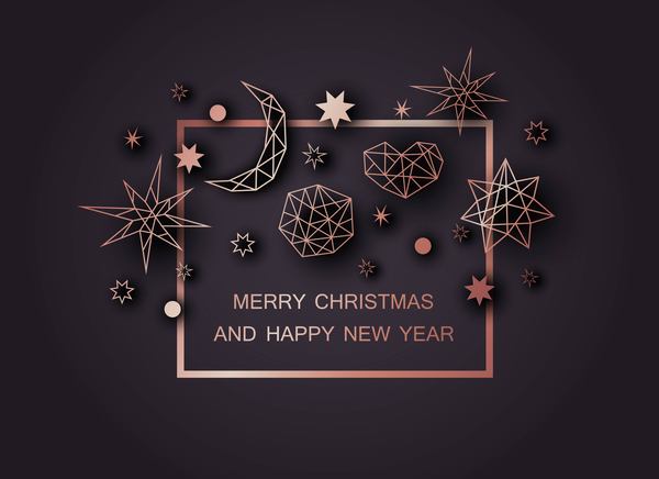 多角形装飾ベクトルとクリスマスと幸せなネイ年の黒の背景  