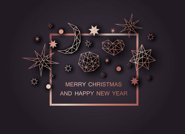 Christmas and happy ney year black background with polygon decor vector  