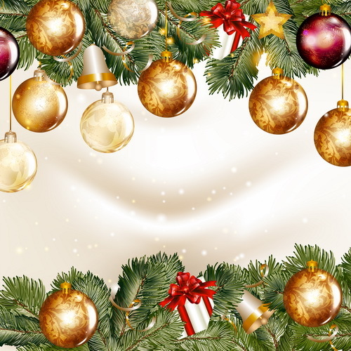 Boules de Noël avec des branches d'épinette illustration vectorielle 01  