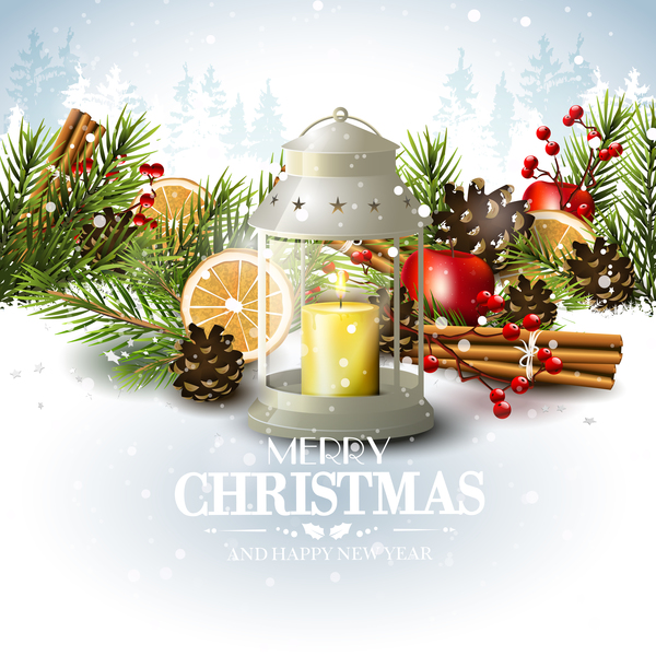 Christmas elements with new year card and snowflake background vector  