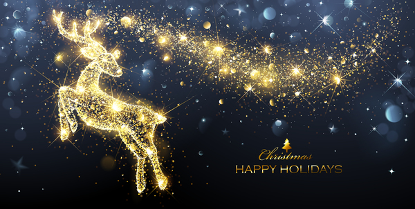 Christmas gloden background with reindeer vector 01  