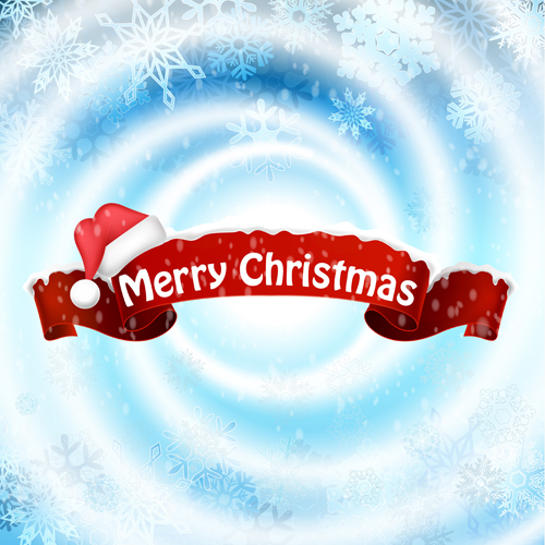 Christmas red ribbon with snowflake background vector 04  