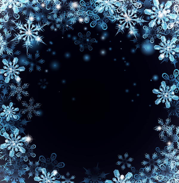 Cadre de neige de Noël avec vecteur de fond bleu foncé  