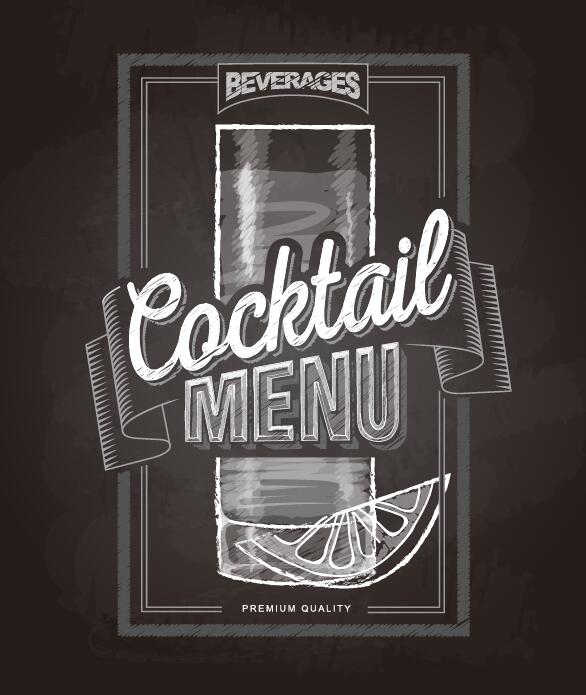 Couverture de menu cocktail avec tableau noir et craie dessin vectoriel 07  