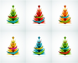 Colored Paper cut christmas tree vector set  