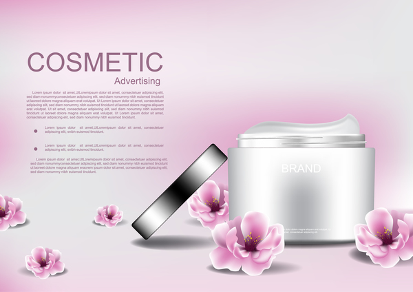 Kosmetisches Werbungsplakat mit rosa Blumenvektor 09  