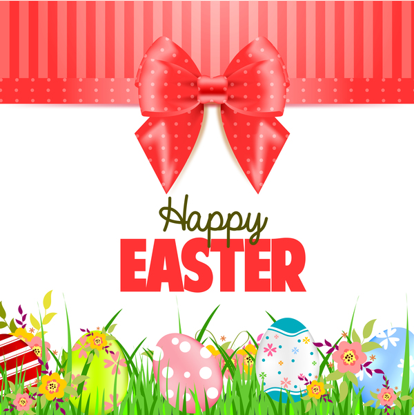 Easter card with beautiful bow vector material 07  