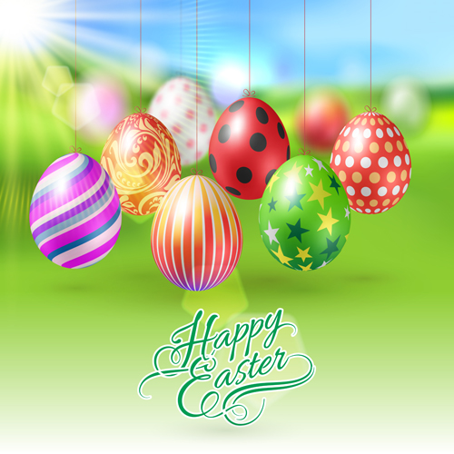 Easter hanging egg with blurs background vector 11  