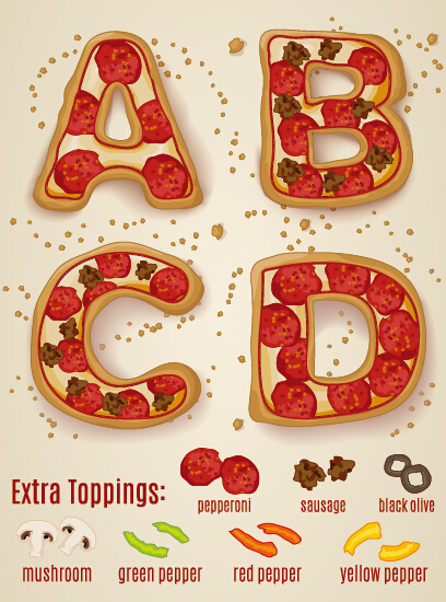 Exquisite pizza alphabet design vector 01  