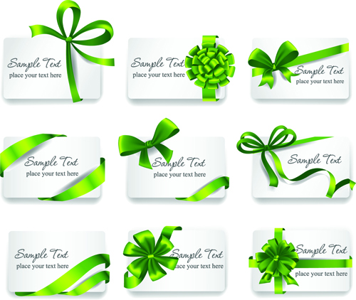 Exquisite ribbon bow gift cards vector set 02  