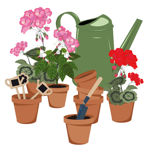 Flowerpot and flower vector set 04  