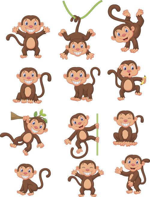 Funny monkey creative vector material 01  