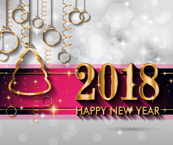Golden christmas decor with pink 2018 new year vector  