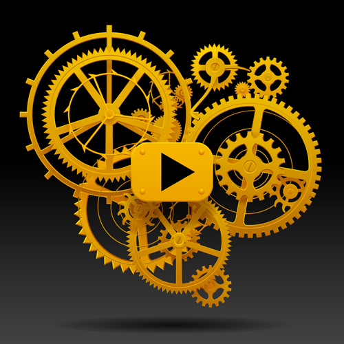 Golden gear wheels with player button vector  