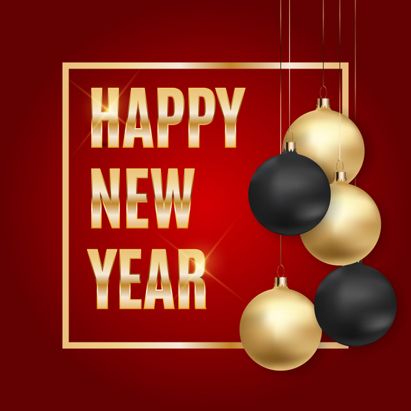 黒いボールと赤い新年の背景ベクトルと黄金  