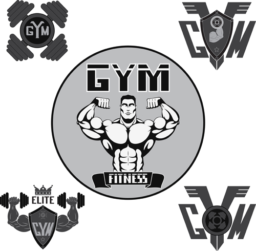 Gray with black gym labels vector 02  