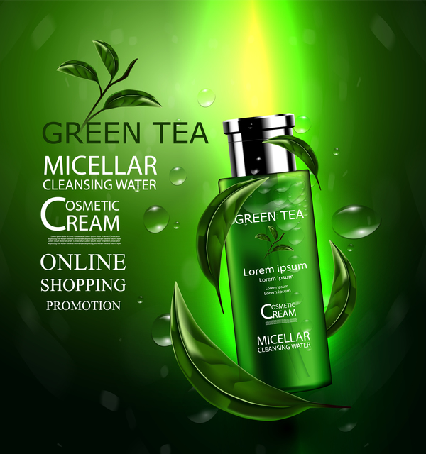 緑茶化粧品クリーム広告ポスターテンプレートベクトル07  