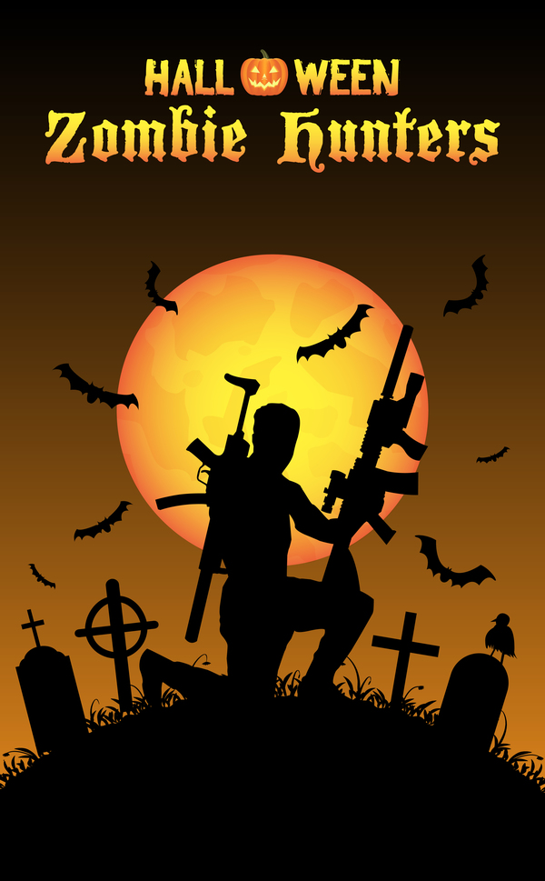 Halloween-Zombiejägerplakat-Vektordesign 04  