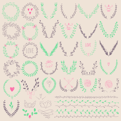 Hand drawn floral frame with border vector 02  