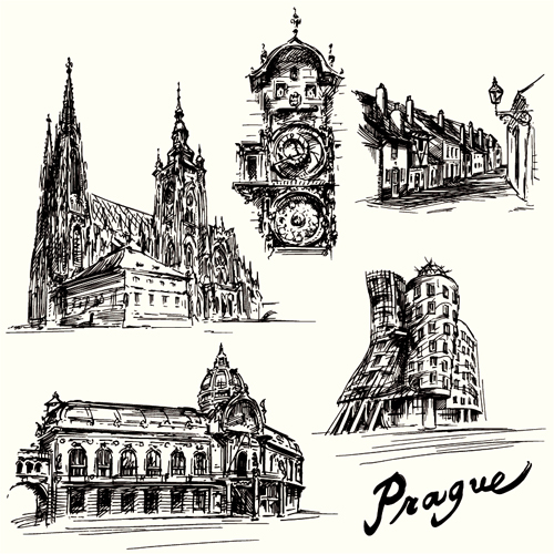 Hand drawn prague building vector  