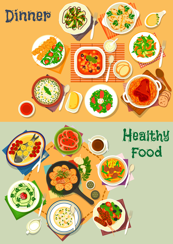 Healthy dinner food vector template 02  