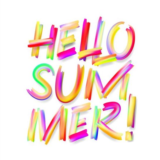 Hello Summer gekleurde tekstontwerp vector  