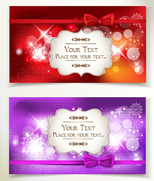 Holiday gift cards with ribbon bow vector 09  