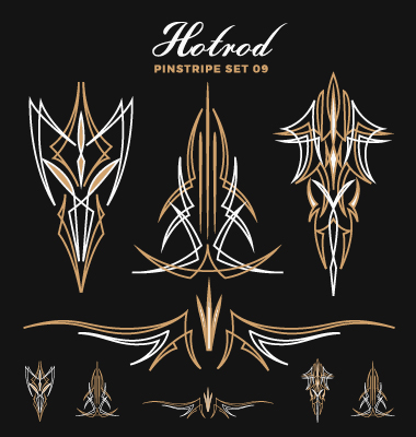 Hotrod pinstripe vector illustration set 09  