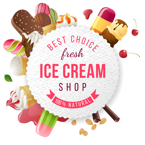 Ice cream with round paper background vector  