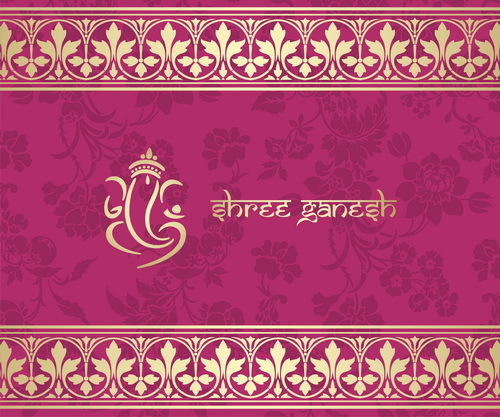 Indian patterns pink styles vector material 10  
