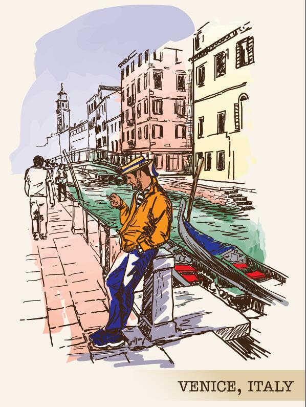 Italien Venedig malte Skizzenvektor 02  