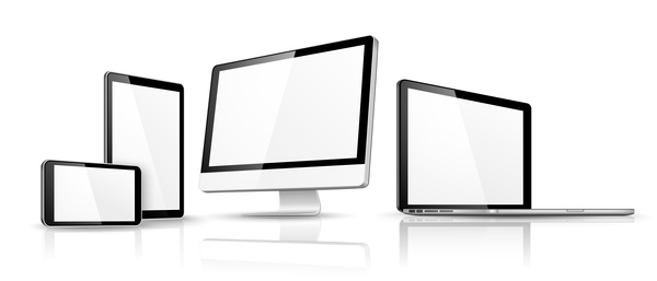 Laptop with monitor and tablet prototype vector template 07  