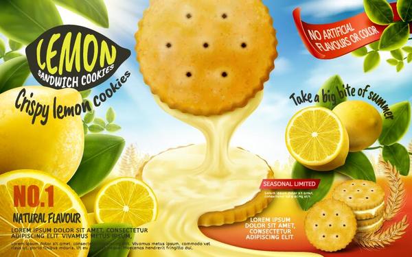 Lemon cookies poster vectors 07  