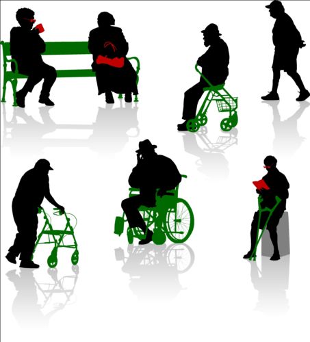 Old people with disabled persons silhouette vector 05  